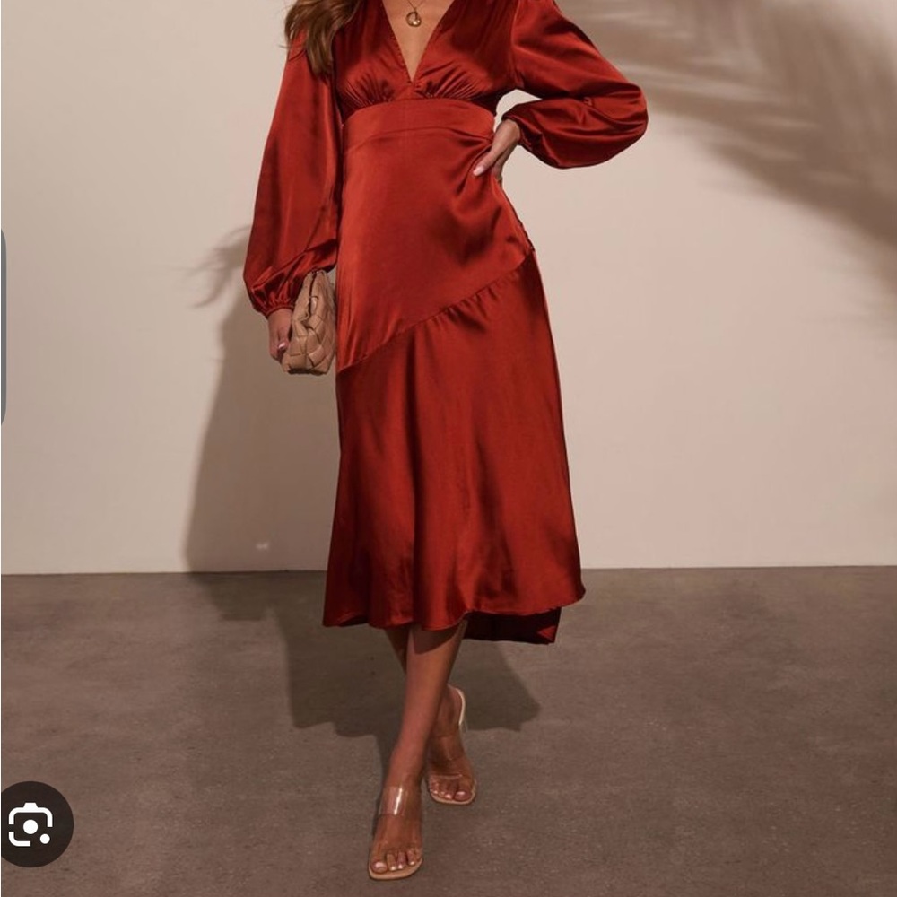 Vici Rust Long Sleeve Satin Dress